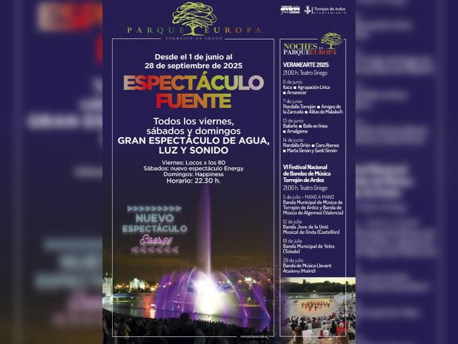 Este fin de semana continúa en el Parque Europa la nueva temporada del Espectáculo Fuente y VeraneARTE 2025